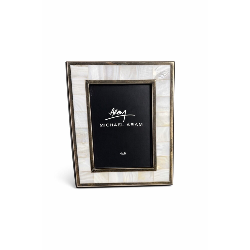 Michael Aram 4x6 Picture Frame Mother of Pearl Mosaic Silver Tone Metal